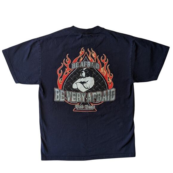Y2K Big Dogs Be Afraid Flames Cool Bad Dog Navy Biker Shirt Size Medium - Picture 1 of 4